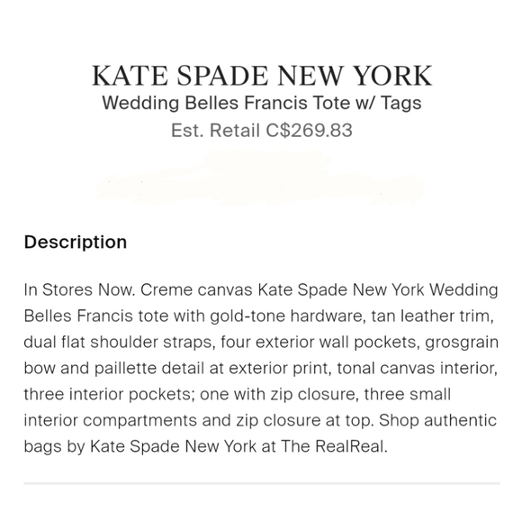 Authentic Kate Spade Wedding Belles Francis Tote - Picture 6 of 16